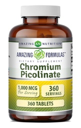 Formules étonnantes Picolinate de chrome 1000 Mcg.Comprimés Suppléments de comprimés non-OGM.