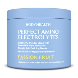 BodyHealth PerfectAmino Electrolytes Poudre Pas de sucre, Hydratation Jeûne Keto Zero Sucre Electrolytes Boisson Mélange avec Trace Minerals - Passion Fruit - 60 portions