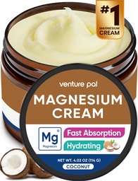 Venture Pal Lotion de magnésium, Crème de magnésium topique pour le sommeil, Crampes de jambes et douleur, Relaxation musculaire, Calme, Supplément hydratant avec huile de coco, beurre de karité et acide hyaluronique, sans danger pour les enfants