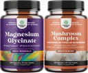 Ensemble de Glycinate de magnésium Capsules Minéral et Nootropic Cerveau Concentré Champignon - Immune Soutien Bone Health Mood Support - Mélange de champignons 10X pour équilibre sucre et concentration mentale