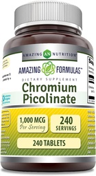 Formules étonnantes Picolinate de chrome 1000 Mcg.com Supplément de comprimés non-OGM.
