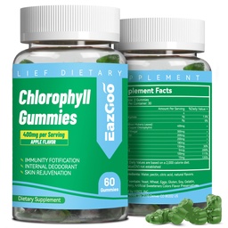 Gummies sans chlorophylle de sucre, vitamine B12 Zinc - Déodorant naturel*, soutient la peau saine et le détox du corps*, l'immunité et le soutien de la digestion, supplément de chlorophylle à cheu pour les femmes - 60 comtes
