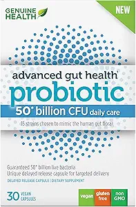 Probiotiques de santé authentiques, 50 milliards d'UFC, soins quotidiens, 15 souches diverses, sans soja, sans gluten, gélules véganes à libération différée pour la santé avancée des intestins, 30 comtes