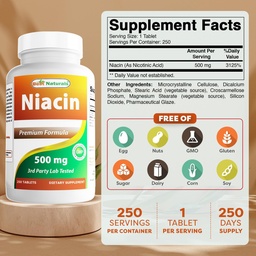 Meilleures naturelles Niacine 500mg 250 comprimés avec flushing - également appelé vitamine B3 (250 comte (paquet de 2))
