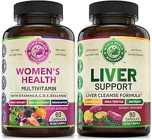 Multivitamines quotidiennes et formule de réparation de détox nettoyant le foie (une bouteille chacun) - soutient le bien-être holistique, l'énergie Boost, Focus et la santé du foie. Fabriqué aux USA.