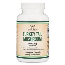 Turkey Tail Mushroom Supplément (120 capsules - 2 mois d'approvisionnement) (Coriolus Versicolor) Prise en charge complète du système immunitaire, sans OGM, sans gluten, cultivé et encapsulé aux États-Unis par Double Wood