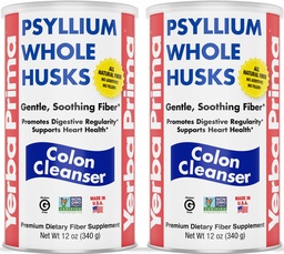 Yerba Prima Psyllium Souks entiers, Colon Cleanser 12 oz (paquet de 2) - Toutes les fibres alimentaires naturelles, Pure Premium Psyllium, non-OGM testé en laboratoire, fibre sans gluten, fabriqués aux États-Unis