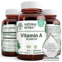 Vitamine Nutra naturelle A 10 000 UI Softgels – Vitamines oculaires et cutanées de haute puissance – Sans gluten - Supplément pour la vue et la santé de la peau – Huile de foie de poisson pour les hommes et les femmes, sans gluten 100 Softgels (2 Pack)