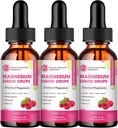 (3 Pack) Pertes liquides de magnésium - Supplément complexe de magnésium 8 en 1 avec glycinate de magnésium, citrate, malate, taurate, pour le cerveau, la nuit, le muscle, os, crampes, framboise