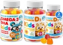 Omega 3 Gummées DHA et Gummées Vitamine D pour les enfants et les adultes - Pas d'huile de poisson et sans gluten Immune Santé à base de fibre de vie