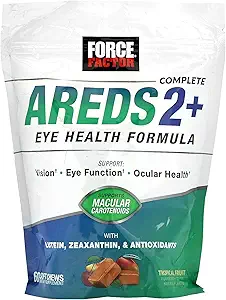 FORCE FACTOR AREDS2+ Vitamines oculaires avec lutéine et zéaxanthine, AREDS 2 formule pour soutenir les caroténoïdes maculaires, suppléments pour la santé oculaire pour les adultes pour soutenir la vision, parfum de punch tropical, 60 chews doux