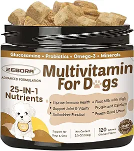 Multivitamine de chien avec probiotiques - Vitamines de chien et suppléments - Multivitamine pour chiens avec glucosamine, Oméga 3 et probiotiques pour chiens santé digestive, immunité, articulations, hanche, peau et manteau
