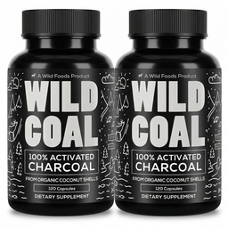 Wild Foods Capsules de charbon activés 100% Coconut Shells Organiques Comprimés actifs pour le Bloating Relief.