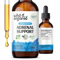 Wild & Organic Soutien Adrénal Teinture pour une perspective positive - Complexe Adrénal avec Ashwagandha, Rhodiola Rosea Racine - 1-Mois d'approvisionnement - Vegan, Pas de sucre et d'alcool - 2 fl oz
