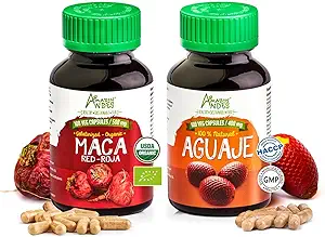 Red Maca Racine et Aguaje Capsules pour femmes l Organic Female Health Supplement l Strong Hormone Regulator Pack l Andes