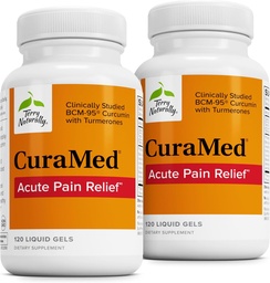 Terry naturellement CuraMed Aiguy Pain Relief - Supplément avec BCM-95 Curcumine et BOS-10 Boswellia - Huile de graines de sésame noir pour soutenir le soulagement du malaise occasionnel - 120 gels liquides (paquet de 2)