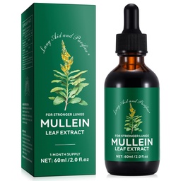 Gouttes de Mullein pour les poumons 2 Fl Oz - Extrait de feuille de Mullein pour les poumons avec de la chlorophylle - Supplément à base de plantes naturelles pour le nettoyage pulmonaire, le soutien respiratoire, stimule l'immunité, le bien-être digestif