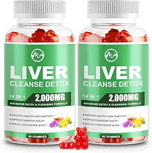 Bien-être du foie Gummies, Suppléments sans sucre pour le bien-être du foie avec 2000mg Thistle de lait, Glutathion, Dandelion, acide alpha lipoïque, Artichaut, 2 Pack, 180 Comte, Arôme framboise