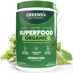 Verts+ Poudre biologique RAW Superfood, Super Blend Immune Support, Morning Kick, Energy Boost, Nutrition Vibrant Santé, Supplément alimentaire, Soy végétalien/Dairy/Gluten Free(8.46oz)