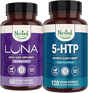 Nested Naturals Luna Sleep Supplement (60 Capsules Vegan) et 5-HTP 100mg (120 Capsules Vegan) pour une amélioration du sommeil, de la relaxation et de l'humeur