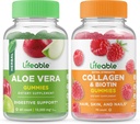 Aloe Vera Lifeable + Collagène & Biotine, Gummies Bundle - Grande dégustation, supplément de vitamine, sans gluten, sans OGM, à mâcher
