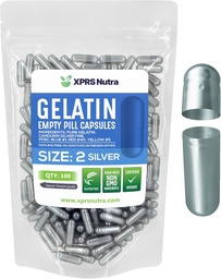 XPRS Nutra Taille 2 Capsules vides - 100 Compte Capsules de gélatine vides - Pills Bricolage Capsule Remplissage - Pure Pilule Gel Caps pour Do-It-Youlf Suppléments (Argent)
