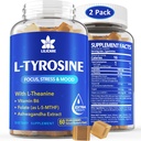L Tyrosine Gummies 1100mg Mélange de soutien d'humeur, avec Ashwagandha, L-Theanine, Complexe vitamine B B, Folate (Vitamine B9), Focus & Mémoire, Cognition & Fonction Cerveau, Energy Boost, Support de stress, 2Pc/120ct