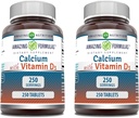 Formules étonnantes Calcium avec supplément de vitamine D3 (comprimés) Non-OGM (sans gluten) Fabriqué aux États-Unis (2 Pack, 250 Compte)