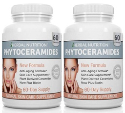 Phytocéramides Riz à base de suppléments anti-vieillissement de la biotine, détachant les rides et hydratant le visage avec les phytocéramides Vitamine A, C, D et E, deux flacons, 120 capsules 40mg, sans gluten