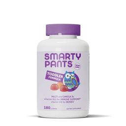SmartyPants Gummies multivitamines pour tout-petit : Huile de poisson Oméga 3 (EPA/DHA), Vitamine D3, C, Vitamine B12, B6, A, K & Zinc, Biotine, bêta-carotène, sans gluten, trois arômes de fruits, 180 Compte (60 jours)