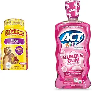 L'il Critters 90 Fiber Gummy Supplément et ACT Enfants 16.9oz Anticavity Fluorure Rinse Bundle