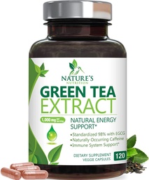 Extrait de thé vert Capsules 1000mg 98% EGCG normalisé - 3X Force pour l'énergie naturelle - Soutien cardiaque avec des polyphénols - Caféine douce - 120 Capsules
