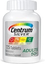 Multivitamine d'argent centrum pour adultes 50 Plus, supplément multivitamine/multiminérale avec vitamine D3, vitamine B, calcium et antioxydants, sans gluten, ingrédients non OGM - 125 Nombre