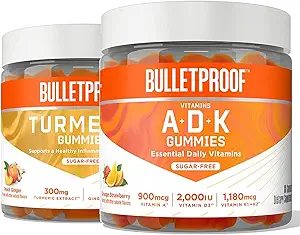 Vitamines à l'épreuve des balles A+D+K, 60 Gommies sans sucre, Fraise Orange Arômes Turcuma sans sucre, 60 Compte, Peach Ginger