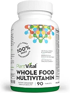 Multivitamines alimentaires entières végétatives - Multivitamines avec 42 superaliments Végétaux et fruits bruts Vitamines Énergie terrestre Fruits et légumes Supplément Fruits et légumes purs Suppléments - 90 comprimés