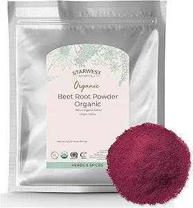 Starwest Botanicals poudre de racine de betterave biologique pour les hommes et les femmes - Utilisation pour le jus, les smoothies et le thé, soutien énergétique naturel, racine de betterave au sol, casher certifié, non-OGM - vrac 1 lb sac