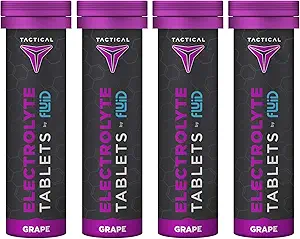 Fluide tactique - comprimés d'hydratation effervescents, remplacement d'électrolytes et prévention de la déshydratation, 4 boîtes, 40 comprimés (grape)