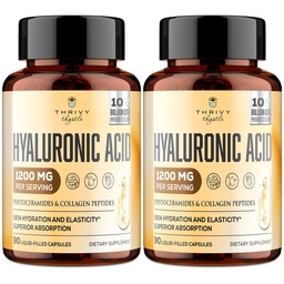 Capsules d'acide hyaluronique 19-en-1 - Acide hylunarique 1200 mg, avec Peptides de collagène, Vitamine C, Phytocéramides - pour la peau, les yeux, gastro-intestinal, Bones Support (2 Pack)