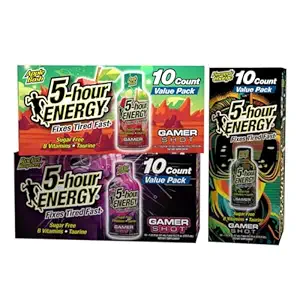 Lot de variétés de 5 heures de chasse aux joueurs d'énergie, 30 comtes (1,93 fl oz) - Flacon de pomme de force supplémentaire, framboise de roche, arômes de charge d'ananas