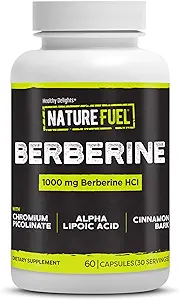 Délices pour la santé Fuel naturel Capsules berbériques, supplément berbérique, avec HCl berbérique, Picolinate de chrome, acide alpha lipoïque et écorce de cannelle, 60 comtes, 30 portions