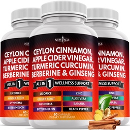 Ceylan Cinnamon, curcuma, vinaigre de cidre de pomme, Ginseng, Aloe Vera, Berberine Plus Banaba, racine de gingembre - 180 Nombre