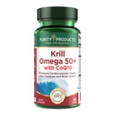 Krill Omega 50 Plus avec CoQ10 de produits de pureté - 1300mg Mélange d'huile de krill et d'huile de poisson - 100mg CoQ10-500mg Astaxanthine naturelle - Soutien pour la santé cardiaque, articulaire et cérébrale - 60 Mini Gels doux