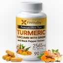 Curcumine curcuma 2565 mg, 90 Capsules, 95% Curcuminoïdes & Extrait de poivre noir BioPerine, Supplément curcuma extra-résistance, Tous naturels et non – OGM, Capsules sans gluten, Vegan