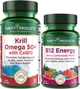 Ensemble de produits de pureté - Krill Omega 50+ avec CoQ10 + B-12 Melt d'énergie - Krill Omega 50+ avec CoQ10 (huile de krill, huile de poisson, CoQ10, vitamine D) B-12 Berry Melt (méthylcobalamine B12 + B6 + D3 + Plus)