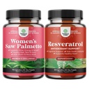 Ensemble de Palmetto de scie et supplément de resvératrol pour femmes - Saw Palmetto Extract Capsules avec Maca Root & Biotin pour la perte de cheveux et Activateur métabolique AmpK pour le métabolisme Boost & Efficacité Cellulaire