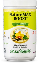 NatureMax BoostTM Poudre de protéines de pois - Supplément alimentaire Remplacement des repas - 20g de protéines par portion - Saveur naturelle de vanille - Vitamine kasher - 1lb