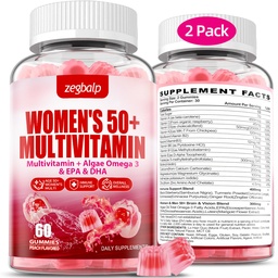 Femmes sans sucre Multivitamine 50 Plus Gommies avec Calcium, Magnésium, Zinc, Vitamine A, C, D3, E, K2, B Complexe, Folate, Biotine - Multivitamines et minéraux pour la peau, l'énergie, le soutien immunitaire