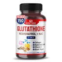 Supplément de glutathion forme réduite active, enrichi avec resvératrol, NAC, collagène, acide hyaluronique, vitamine C - Antioxydant avancé pour l'immunité et la désintoxication 150 capsules