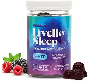 Livello Sleep Wild Berry Gummies - 60 portions de soutien de sommeil naturel avec 5-HTP, la mélatonine et la vitamine B6 pour la nuit paisible, végétalien et sans gluten