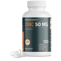 Bronson Zinc 50 MG haute puissance soutient la santé de la peau - non-OGM, 120 comprimés végétariens